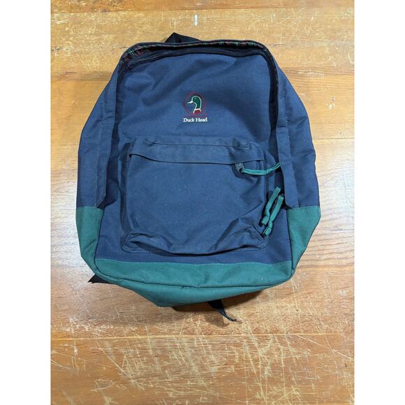 Duck Head Vintage Backpack Navy/Green Canvas Daypack Logo Front Pocket - Picture 3 of 3